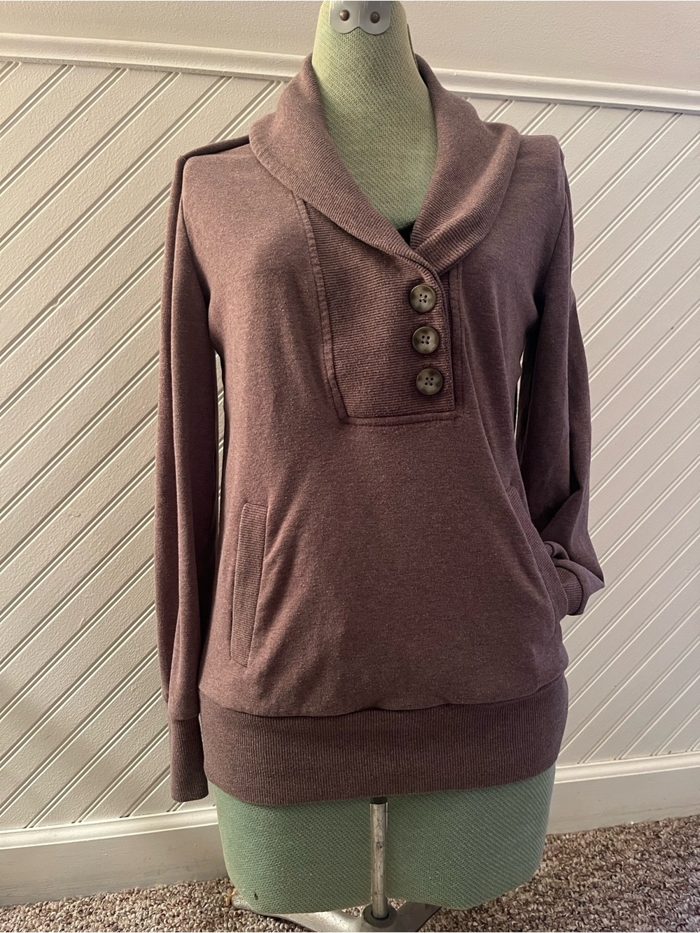 Banana Republic Cozy Henley Cowl Collar Pullover in Heather Light Brown